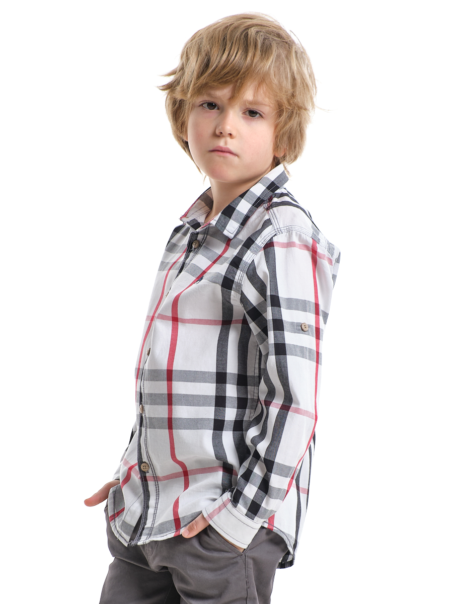Нарядная рубашка (серая/красная) в клетку для мальчика  3-7 лет
