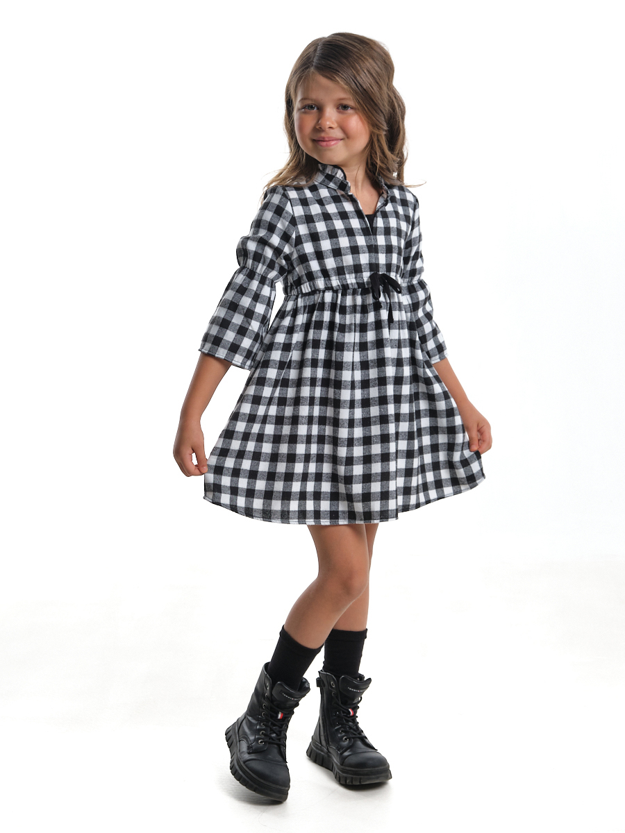 Платье из текстиля (черно-белая клетка) для девочек 4-7 лет